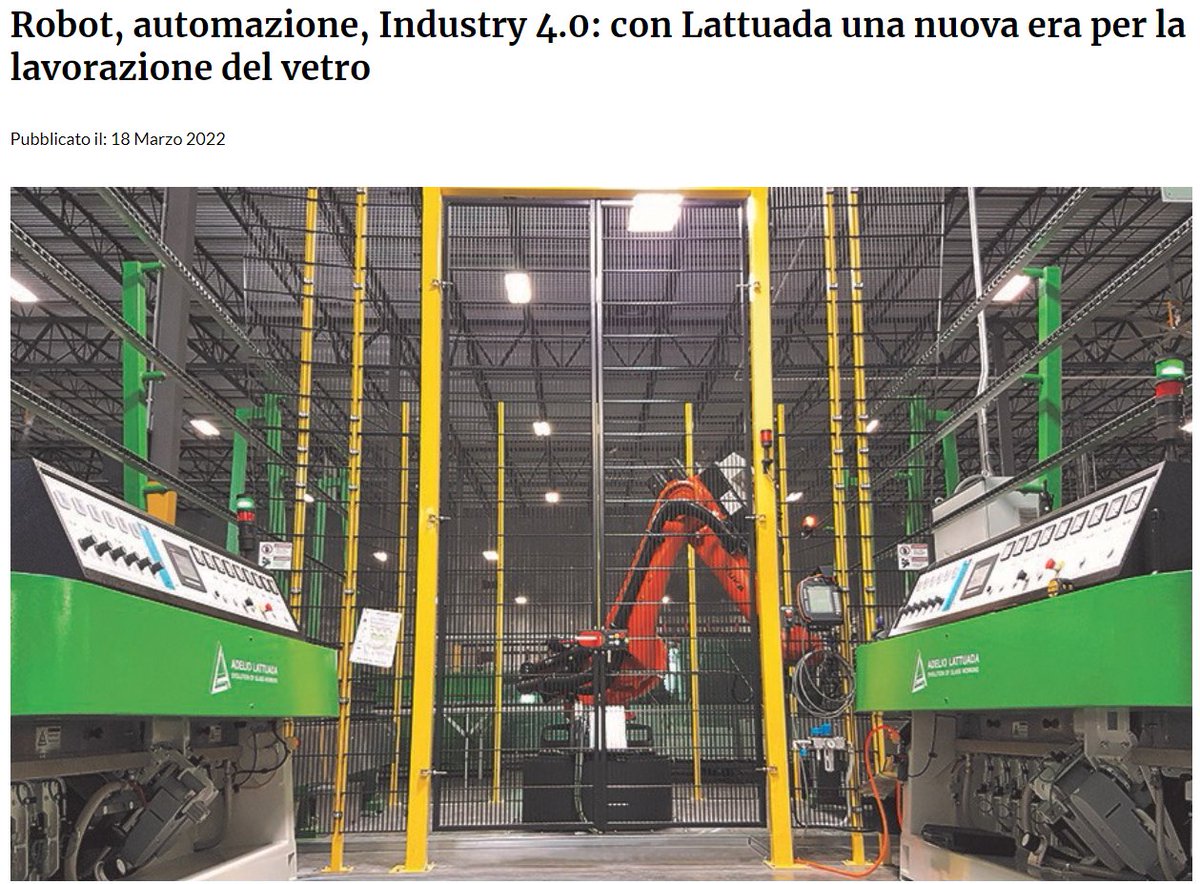 AdelioLattuada's tweet photo. Robot, automazione, Industry 4.0: con Lattuada una nuova era per la lavorazione del vetro

https://t.co/rnOlnMm8d5

#lattuada #automazione #robot #molatrici #molatura #vetro #industria40 
@PublimediaG https://t.co/NirlXuGpRN