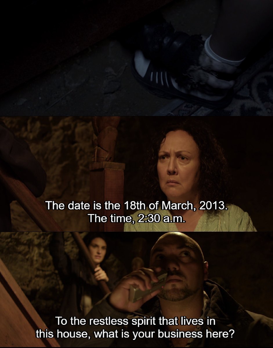 CineCalendar's tweet image. Mar 18th 2013 - While in the basement looking for her phone, Kylie Bucknell's ankle is grabbed by someone and her ankle monitor is tripped.  Amos arrives to investigate, and Kylie's mum tells him she thinks the house is haunted #Housebound