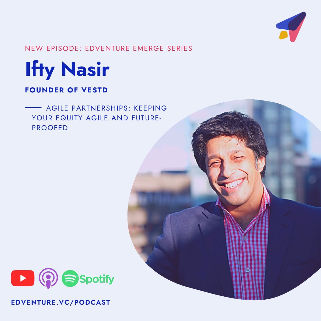 edventurevc's tweet photo. In this #EdventureEmerge episode, we are joined by @Ifty_nasir, the founder &amp; CEO of @VestdHQ, to talk about keeping your equity agile &amp; future proofed!

Find this episode on
👉 YouTube: https://t.co/EenH6ovmb0
👉 Podcast: https://t.co/9vS98ssNTq

#startups #equity #teambuilding https://t.co/XOiQ7yT39G