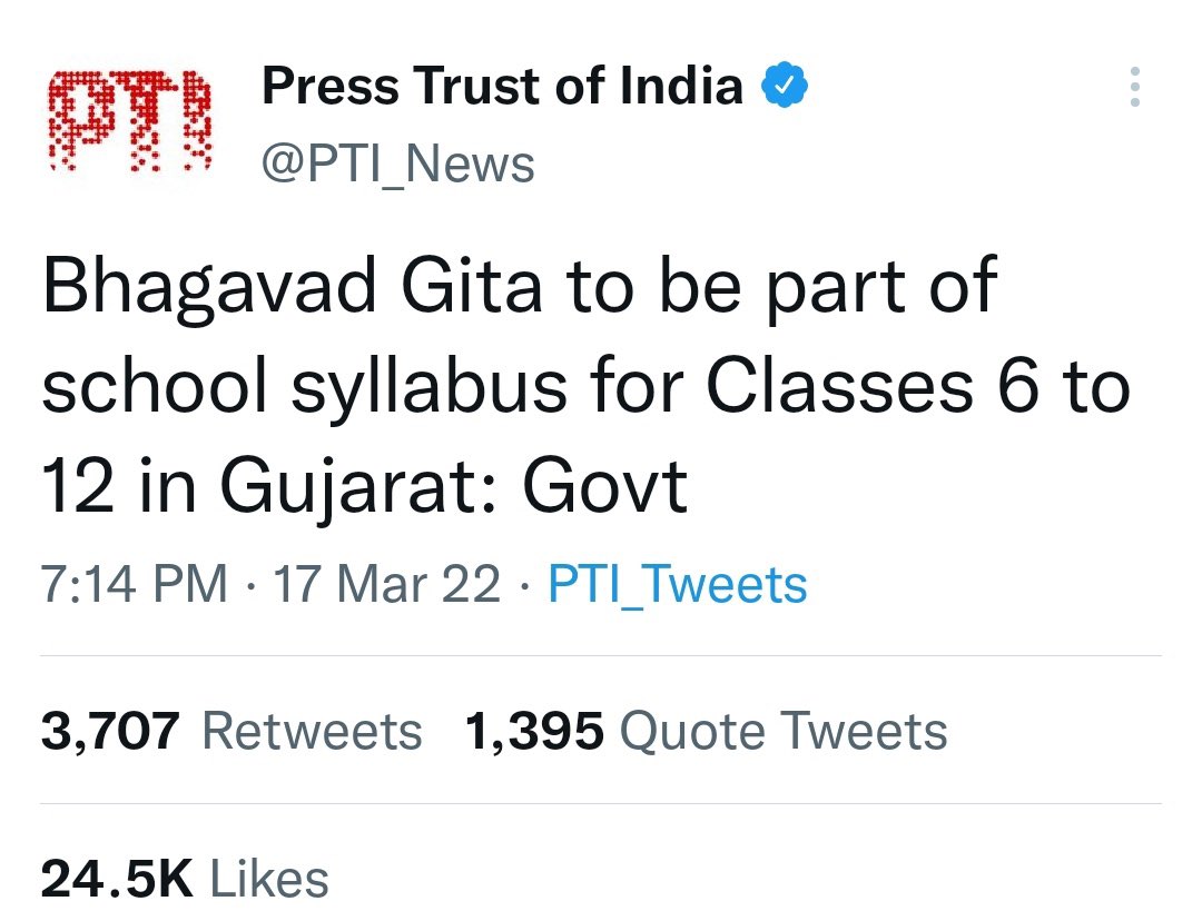 Other states should also adopt the teaching of Gita in schools 1. CULTURE -It will introduce young minds of our rich culture and traditions 2. INSIGHTS -It will help our youngsters to understand the hows and whys of everyday life 3. VALUES -They will learn what is right and wrong