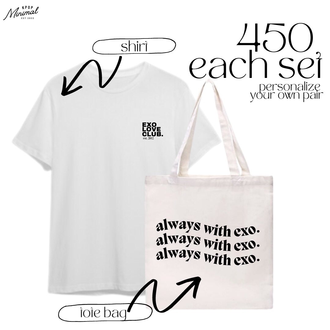 kpop_minimal's tweet photo. Introducing our first ever collection : EXO 10th Year Anniversary 🤍 #KpopMinimal_Collections 

• White &amp; Black Shirts - 300 pesos 
• Tote Bags (13x16) - 200 pesos 
• Shirt &amp; Tote Bag Set - 450 pesos 

🔗 Pre-order now: https://t.co/I4ZEVMzkwi https://t.co/Gj3QpbqCoN