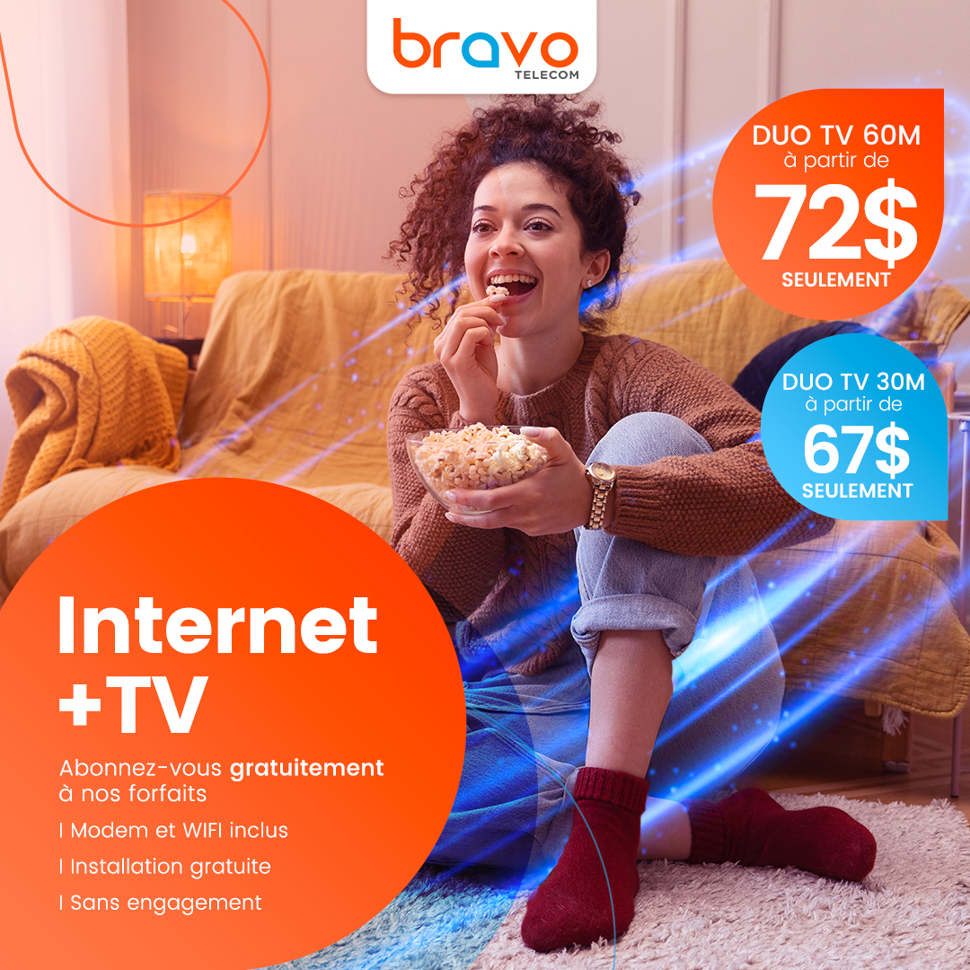 Bravo_Telecom's tweet photo. Découvrez nos offres Duo TV + Internet à partir de 67$/mois avec une vitesse 30M haut débit.
Une diversification de forfaits adaptés à tous les goûts. 
Découvrez plus juste ici👉: https://t.co/loIK2XFRan https://t.co/L4O1N1LX3x