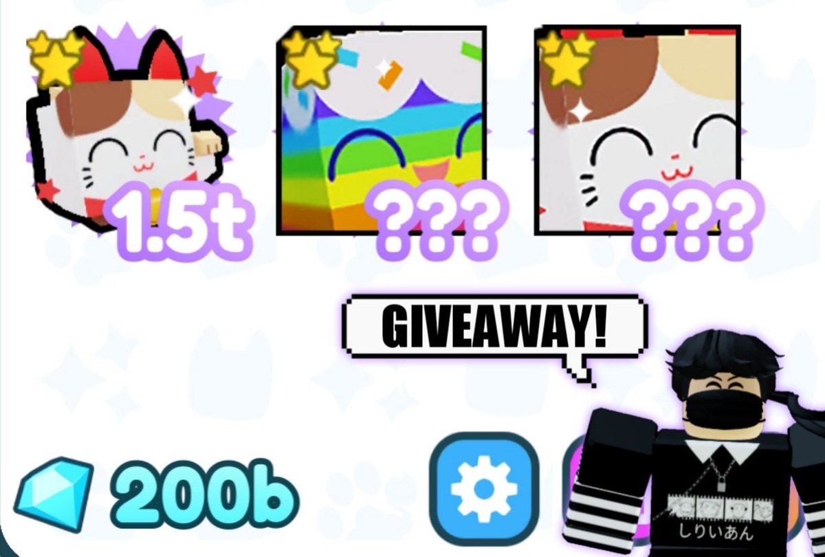 2,000 Followers! Ty everyone for following! Givingaway GEMS + LUCKY CAT! Make sure to FOLLOW,LIKE,RETWEET. #PetSimulatorX #Roblox