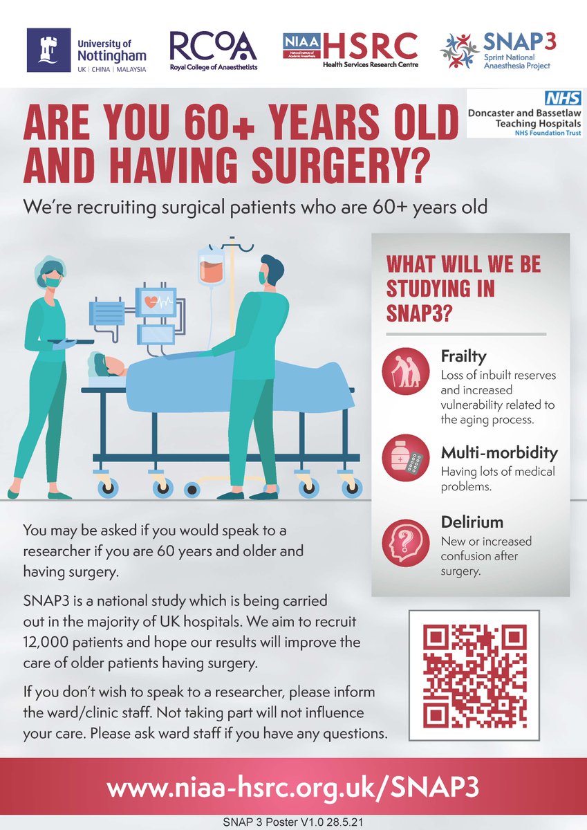 Are you coming in for a surgical procedure at DRI next week? (21st-25th March) 

You may be eligible to be part of a national Research study. 

You will either be approached by a member of our team, or, alternatively, ask a member of the Research team when you attend on the day.