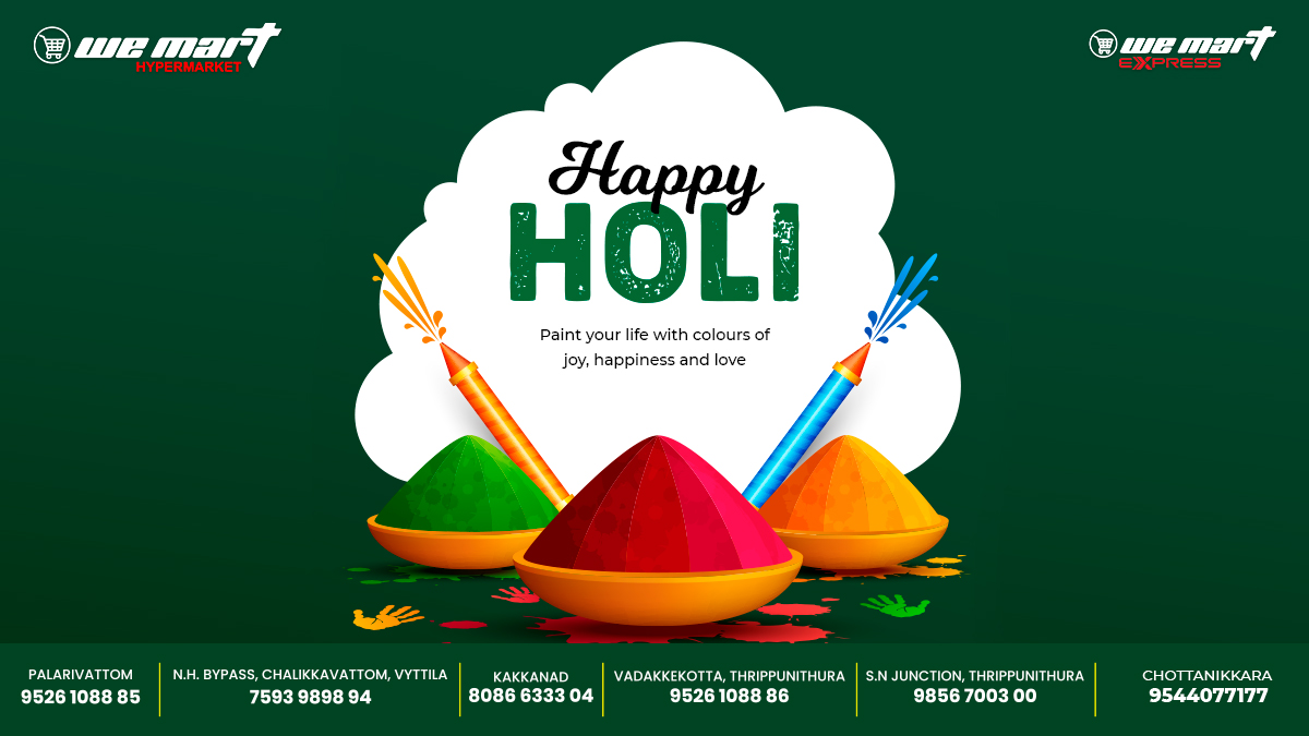 WeMart6's tweet photo. Let us learn from the beautiful hues of Holi to enjoy and embrace every shade of life with joy. Happy Holi.
.
.
#holi2022  #holifestival #wemart  #holidayseason https://t.co/VDqWZGbm7b