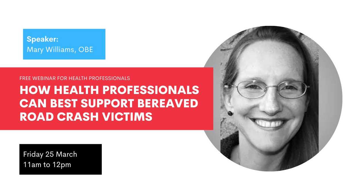 Brakecharity's tweet image. FREE WEBINAR - How health professionals can best support bereaved road crash victims

SPEAKER
Mary Williams OBE set up Brake in 1995, which supports those bereaved and seriously injured on the roads through its National Road Victim Service. 

Register: bit.ly/NRVS-webinar-2…