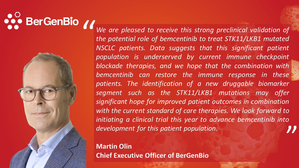 Yesterday we announced a publication in Cell Reports Medicine on #AXL as a driver of immune suppression in STK11/LKB1 mutated NSCLC.

STK11 is associated with poor treatment outcomes in NSCLC. There are currently no STK11-targeted therapies .

Link: bit.ly/3KRhDgq