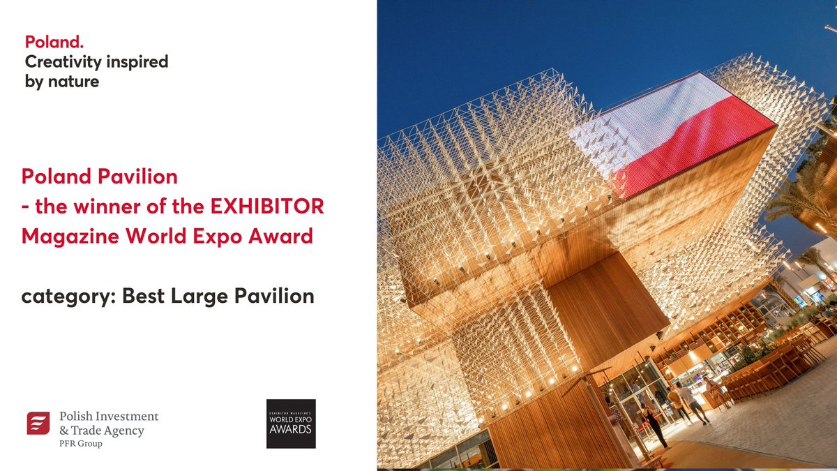 ExpoPL's tweet photo. BREAKING NEWS! We are thrilled to announce that the Poland Pavilion at Expo 2020 Dubai is the winner of the @EXHIBITOR Magazine’s World Expo Award, "The Olympics of Experiential Design," in the category "Best Large Pavilion"! 🏆 #ExpoPL
Learn more: https://t.co/3PqoryOFuP https://t.co/SLApxN2ZfS