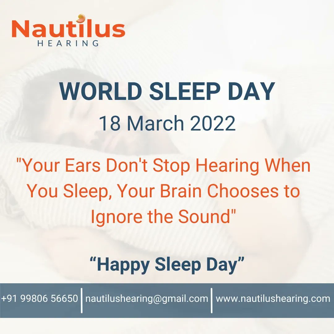 HearingNautilus's tweet photo. World Sleep day - 18 March
DO YOU KNOW..?
"Your Ears Don't Stop Hearing When You Sleep, Your Brain Chooses to Ignore the Sound"
So Don't worry when you sleep, your brain will be active when you will be sleeping.
HAPPY SLEEP DAY
#nautilushearing
#worldsleepday
#happyhearing https://t.co/JJdj7gnDfX