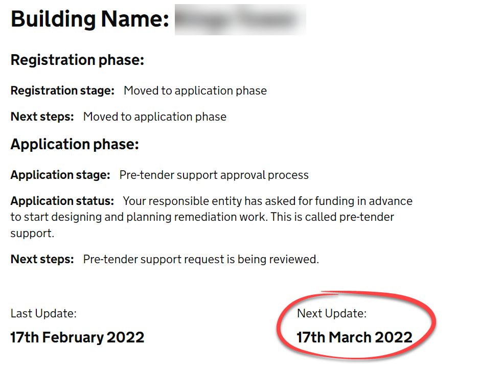 r1ch1eb's tweet photo. @luhc the BSF portal is yet to be updated? Next Update is overdue...
#BuildingSafetyCrisis | #BuildingSafetyFund https://t.co/w8OitCgcj2