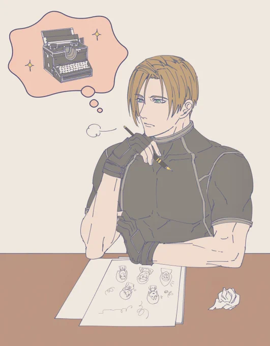 書き物してるとタイプライターが恋しくなるレオン君の落書き #Leonkennedy 