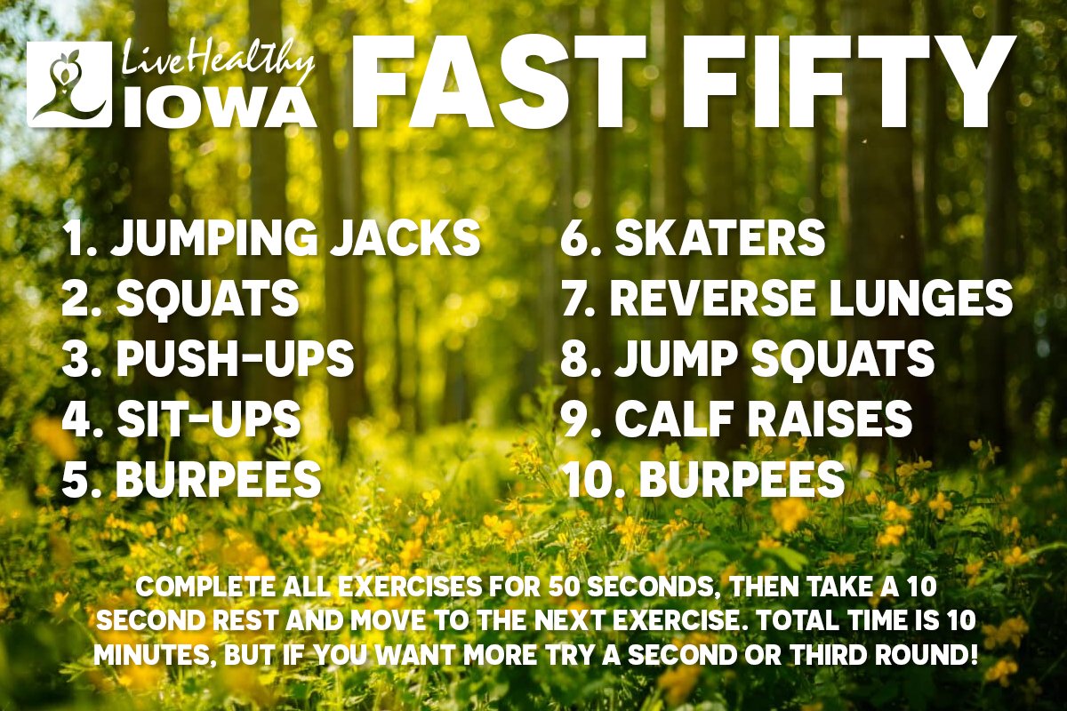 livehealthyiowa's tweet photo. #FitnessFriday Fast Fifty...say that five times fast😜
#LiveHealthyIowa #keepmovingIowa #livehealthy #workout https://t.co/M2j9NDM7iy