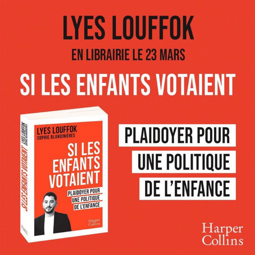 arnaud_gallais's tweet photo. 📣 "Je suis revenu vous raconter l’histoire d’une domination silencieuse, celle des adultes sur les #enfants"

« Si les enfants votaient -
Plaidoyer pour une politique de l'enfance » de @LyesLouffok 

🗓 Dans les librairies le 23 mars

#VendrediLecture 📚 

#AgirPourLEnfance https://t.co/NOWd9wxWAQ