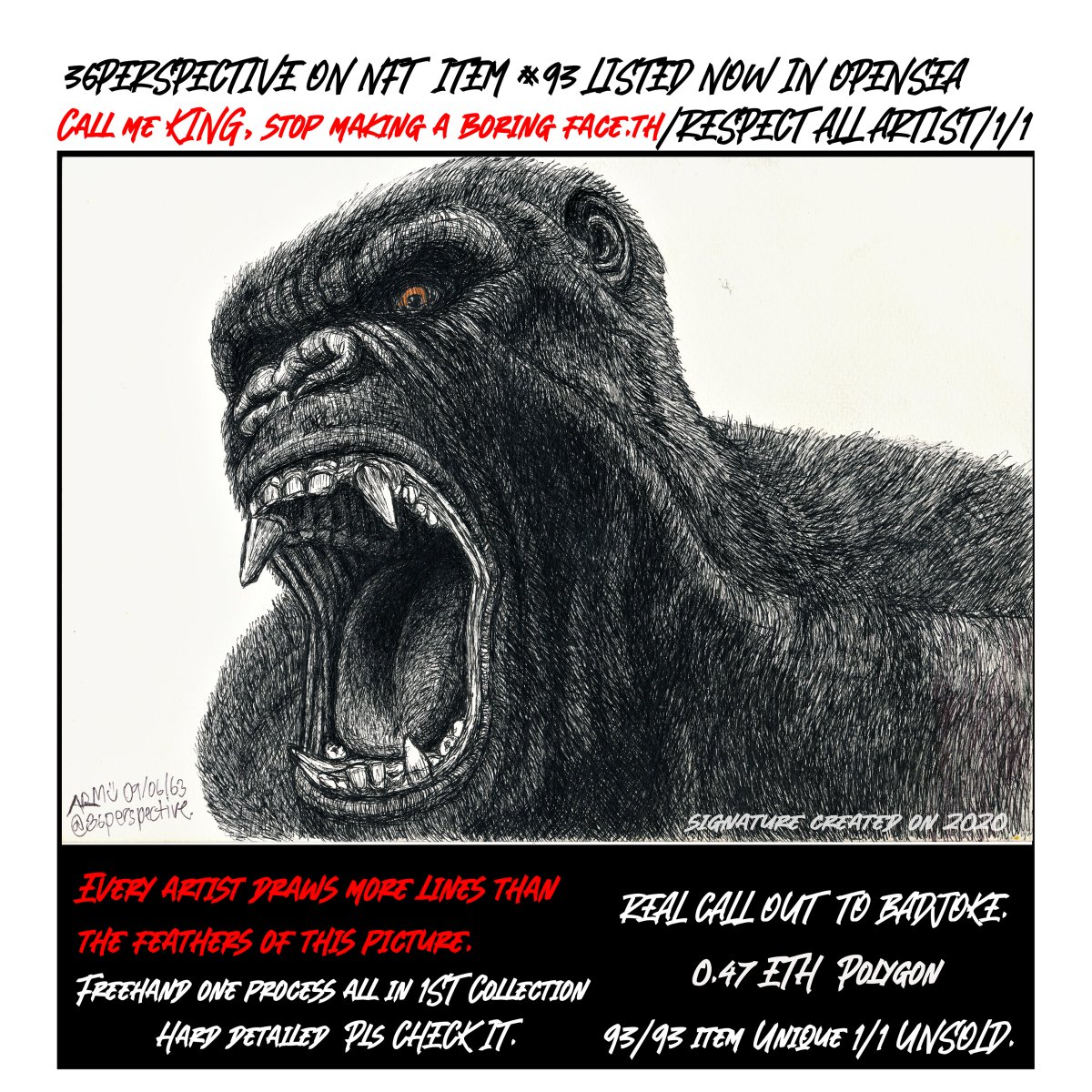 thirtysixman1's tweet image. LISTED🔥🖖
Every artist draws more lines than the feathers of this
"Call me KING, stop making a boring face" .th
opensea.io/assets/matic/0…
93/93 unique Thank for Support.UnSOLD ALL.
#NFTs #NFT #nftcollector #NFTartist #NFTCommmunity #NFTcollectibles #NFTthai #NFTTHAILAND #NFTdrop