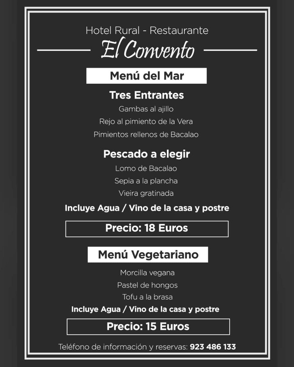 PandoraNoviembr's tweet photo. ¡Reserva tu comida o cena para este finde en el Centro de Turismo Rural ",El Convento" de #ElBodon 😋 ¡Q rico! https://t.co/kuFcZKhH9L