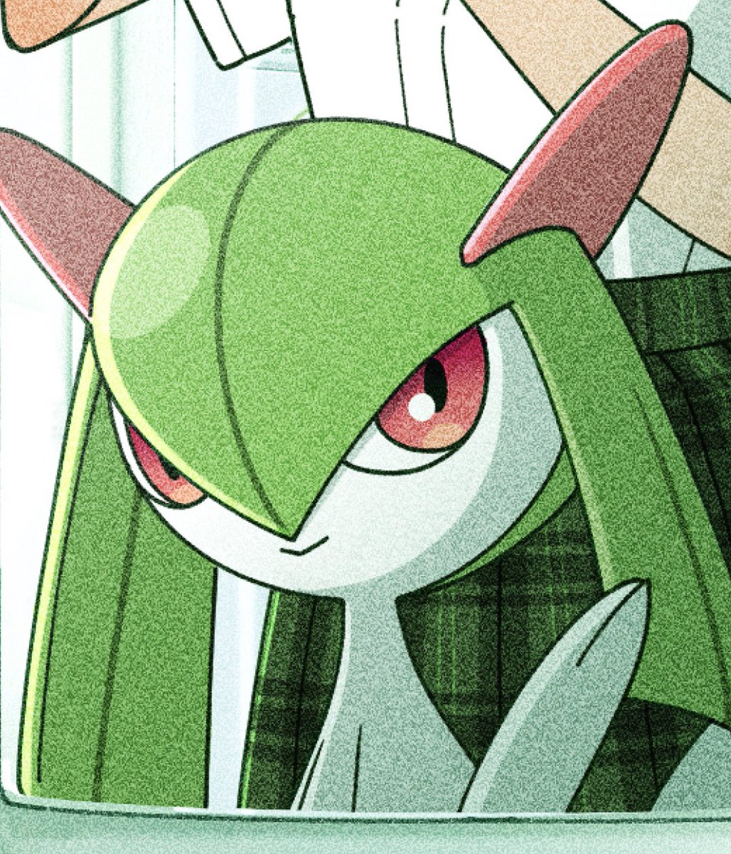 kirlia pokemon (creature) smile closed mouth red eyes colored skin white skin green hair  illustration images