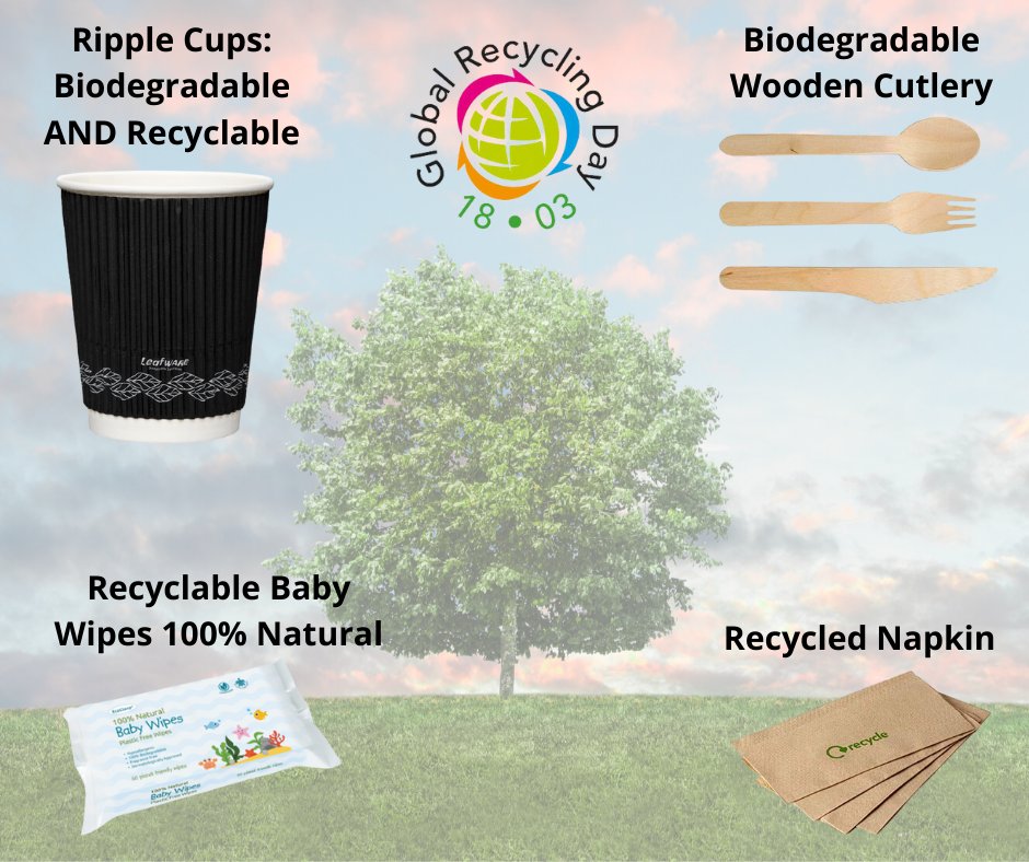 TDBSUPPLY's tweet photo. It's Global Recycling Day! How environmentally conscious are your purchasing decisions? See the image for some of our greenest offerings! #globalrecyclingday #recycling #recycled https://t.co/CmWkcl5wqK