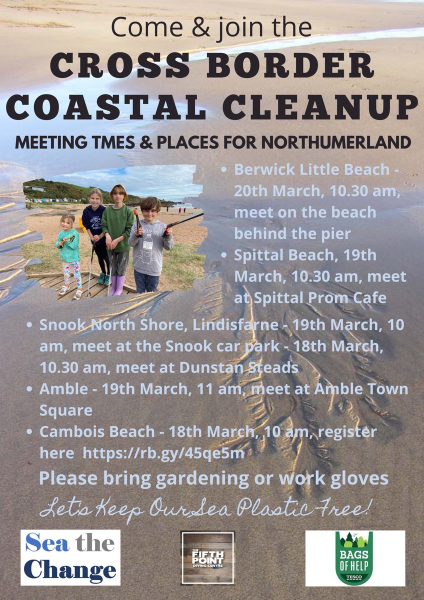 Come & join the CROSS BORDER COASTAL CLEANUP taking place this weekend Please send info to liza@seathchange.org.uk if you do your own clean up so amount can be added to our total #seathechange #crossbordercoastalcleanup #plasticfreesea #bethechange