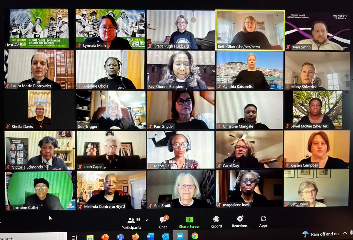 EpiscopalUN's tweet photo. #ThursdaysInBlack: Do we look serious? That's because we are. The @iamepiscopalian #CSW66 Presiding Bishop's delegation joins @ecumenicalwomen, the @Oikoumene &amp; faith-based partners in calling for an end to #Gender-based #Violence #gbv. #EWCSW #WCC #EpiscopalUN #EpiscopalCSW https://t.co/jvFsj4s7GV