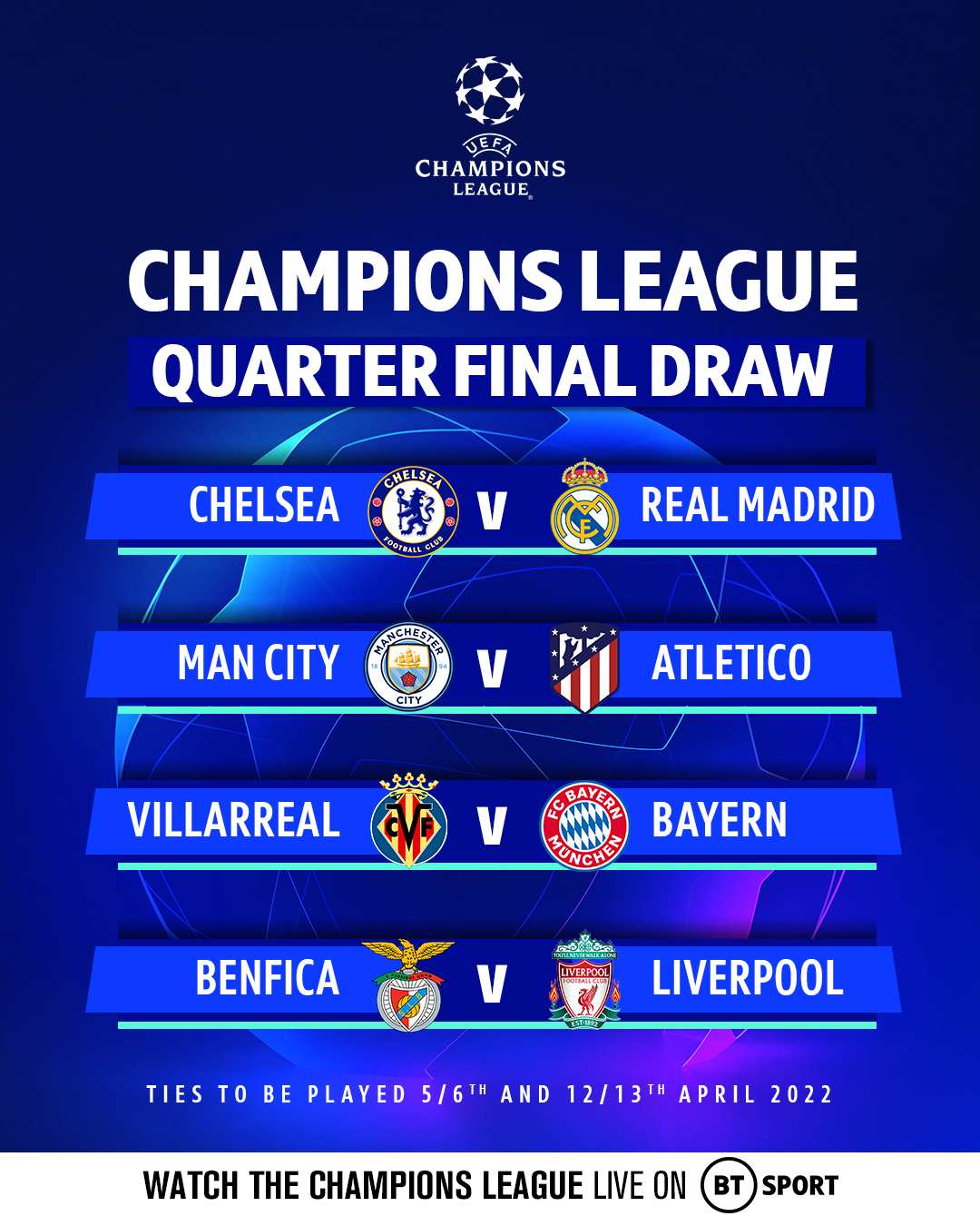 Merrybet sur X : Place bets on the #UCL quarterfinals draw at