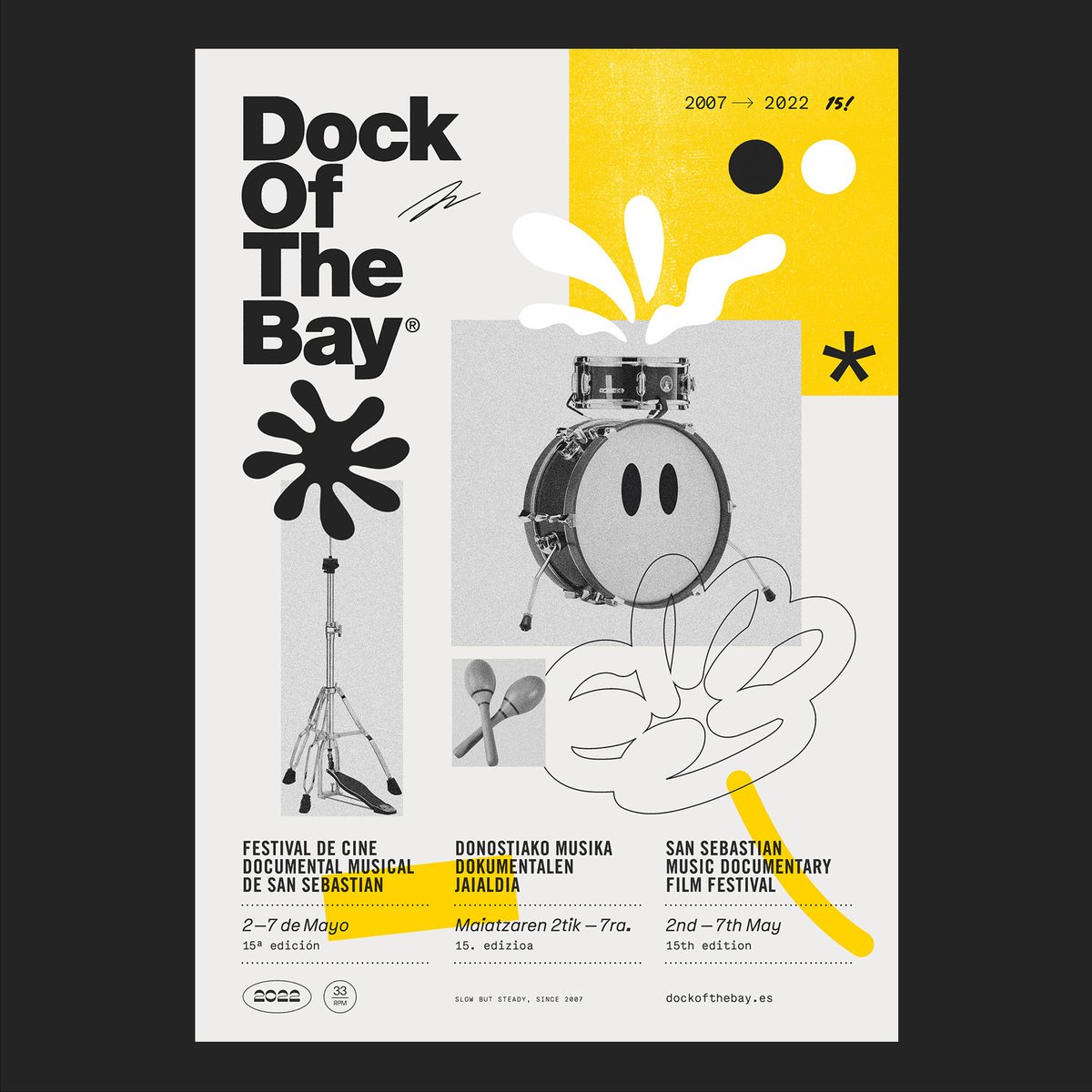 Dock_ofthe_Bay's tweet photo. Aurkeztu dugu 2022ko edizioaren irudia 💛 Acabamos de presentar el cartel de esta edición diseñado por @cosasprimo #dock2022 https://t.co/qDSsXp05vT