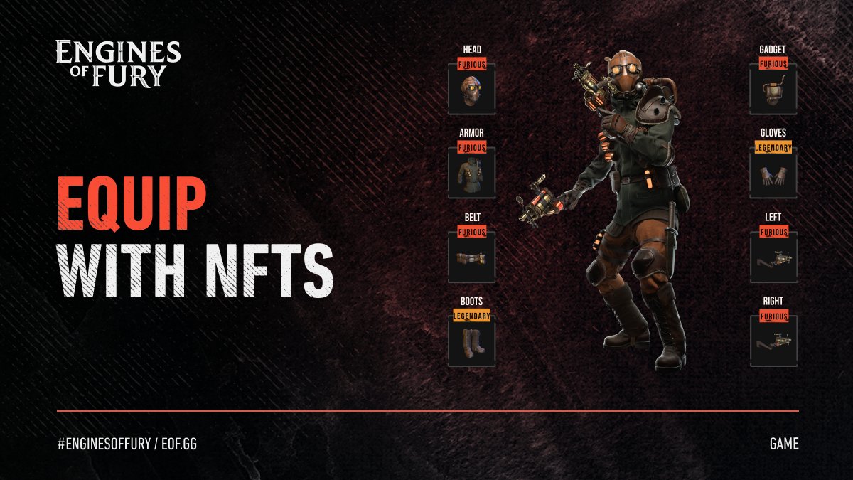 EnginesOfFury's tweet photo. Equip your champion with powerful #NFT weapons, armor &amp; gadgets before every fight to boost active &amp; passive abilities.

Battle starts long before the first blow - choose the right combo &amp; fight to win.

EoF - where #crypto #gaming meets the future!
🔗 https://t.co/VeUorQp6qe https://t.co/cFaJdO73ZQ