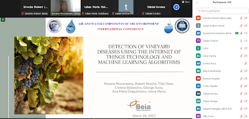 beiaconsult's tweet photo. BEIA had 2 presentations on 18th March in #Air and #Water Components of the #Environment International Conference 2022. The 1st one was about Detection of #Vineyard Diseases Using the Internet of Things Technology and Machine Learning Algorithms. @DisavitP #IPSUS @Adcater_project https://t.co/wbKvWnkWmU