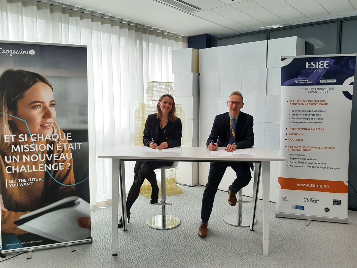ESIEEPARIS's tweet photo. [Partenariat] @ESIEEPARIS et @Capgemini ont signé cette semaine un nouvel accord de partenariat !
Cet engagement commun officialise le lancement de deux #chaires pédagogiques centrées sur des enjeux majeurs : le #ProductLifeManagement et l’#AgileTesting
https://t.co/UBppuyTA1F https://t.co/NcsCdYq69O