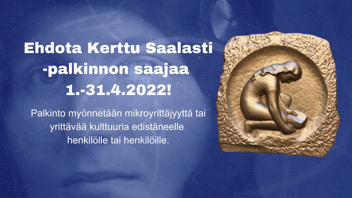 UniOuluKSI's tweet photo. Kerttu Saalasti -palkinto jaetaan taas! Ehdota mikroyrittäjyyttä tai yrittävää kulttuuria edistänyttä henkilöä tai henkilöitä palkinnon saajaksi 1.-30.4.2022!  #UniOuluKSI #KerttuSaalastisäätiö Lue lisää: https://t.co/Wzm8wRhR94 https://t.co/Pe2E0rGGXn