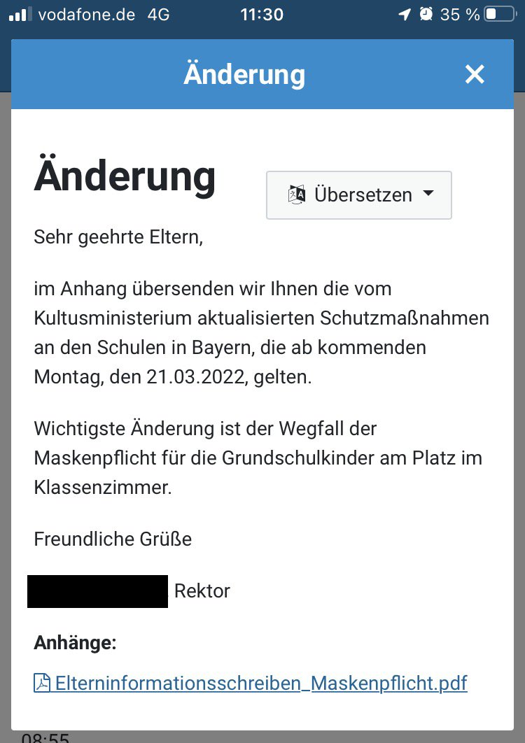 Gerade von der Schule bekommen, das ist ein Elfmeter für #Corona aufs leere Kindertor: Wegfall der #Maskenpflicht für Grundschüler. Sorry, das darf nicht wahr sein in der aktuellen Corona-Lage. <a href="/fdp/">FDP</a> <a href="/spdbt/">SPD-Fraktion im Bundestag</a> <a href="/Die_Gruenen/">BÜNDNIS 90/DIE GRÜNEN</a> --> ?????