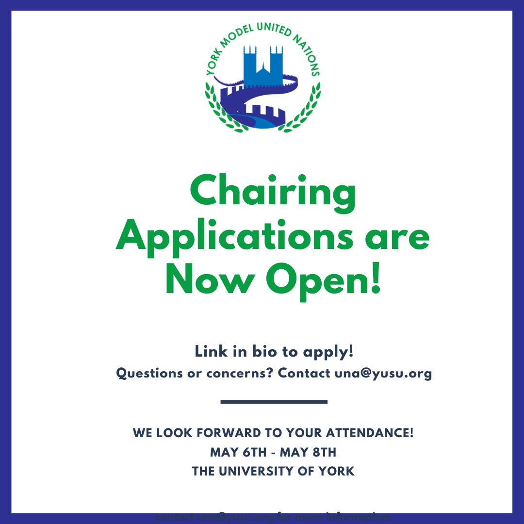 YorkMUN's tweet photo. The YorkMUN Secretariat is proud to announce that Chairing Applications for YorkMUN 2022 are now OPEN. Follow the link below to apply: 
https://t.co/evBahTa5NI https://t.co/qZZznYH48I