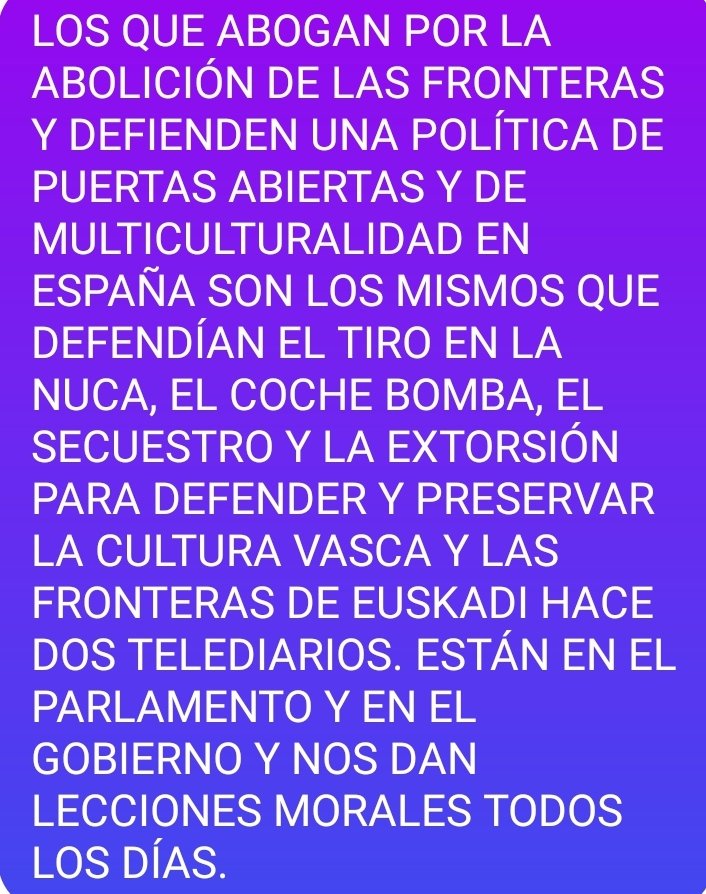 pedro_maqueda's tweet photo. @vox_es CÓMO CAMBIA LA GENTE Y SE VUELVE BUENA CON EL TIEMPO... ES ESPERANZADOR COMPROBAR COMO MUCHOS TERMINAN ACEPTANDO IDEAS QUE DE HABERLAS CONTEMPLADO ANTES NOS HUBIÉSEMOS AHORRADO CASI MIL ASESINADOS Y MILES DE MUTILADOS Y DE FAMILIAS DESTROZADAS POR EL DELIRIO ALDEANO DE ETA &amp; Co. https://t.co/SHSuhkiSTn