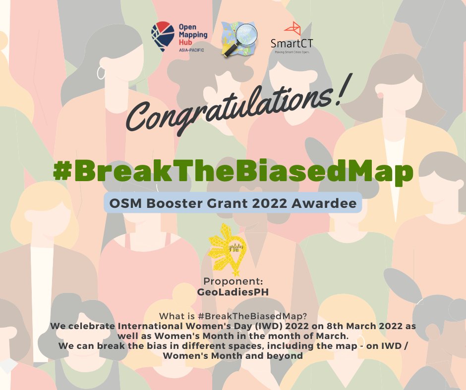 dfeyeandal's tweet photo. We would like to congratulate @geoladiesph and @youthmappers USTP - Association of Geodetic Engineering Students for being selected as the first projects to launch for #OpenStreetMap Philippines Booster Grants 2022! 🤩✨ https://t.co/DDC6DYZF4A