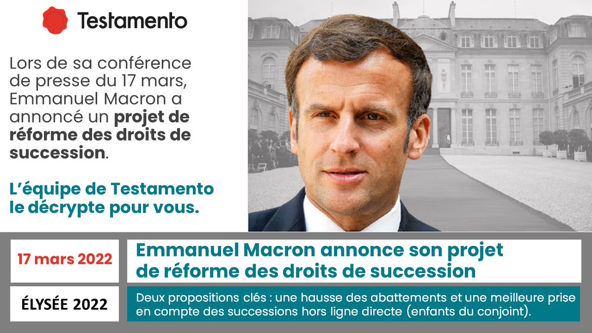 ⚡️Petite révolution à venir ! Emmanuel Macron annonce un changement radical sur les abattements pour les successions. Les enfants des conjoints seraient concernés. On décrypte cela pour vous ! #patrimoine #succession #Presidentielle2022  testamento.io/fr/macron-et-l…