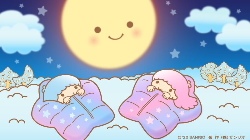 multiple girls 2girls star (symbol) cloud moon pink hair blue hair  illustration images