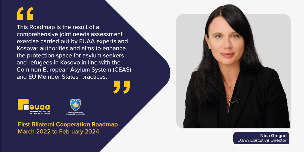 NinaGregoriEUAA's tweet photo. With the signing of the bilateral cooperation roadmap with Kosovo, we now provide support to all Western Balkan countries.
The @EUAsylumAgency will contribute to building EU-level #asylumprocedures & #receptionsystem in 🇽🇰 #Kosovo, with a focus on supporting vulnerable groups. https://t.co/35ih4qcasU