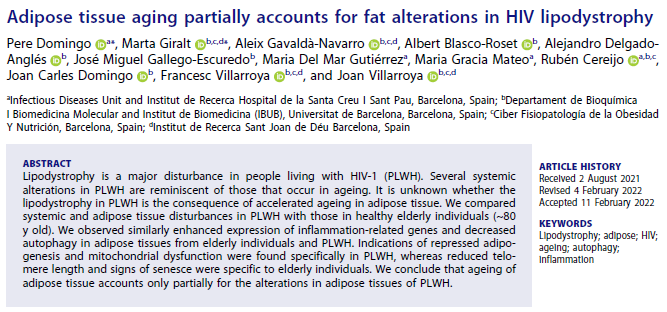 blascoroset's tweet photo. Adipose tissue aging partially accounts for fat alterations in HIV lipodystrophy
cc @villataurus 
https://t.co/cYhFUZ8oik https://t.co/z2nATSP8Vj