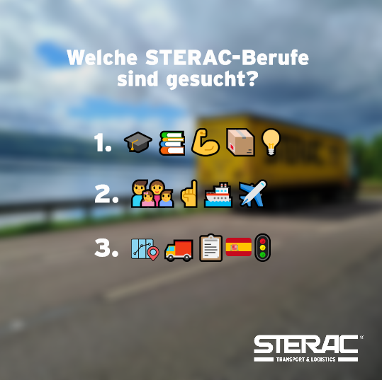 🔍 Emojirätsel - Berufe raten 🔍  
Logistikprofis und Spürnasen aufgepasst ☝️ 
Wer errät, welche STERAC-Berufe hier gesucht sind? 
Hinweis: in unserem STERAC Jobportal auf sterac.com findet ihr alle 3 Berufe unter den aktuellen Stellenangeboten. 
#funday #logistik