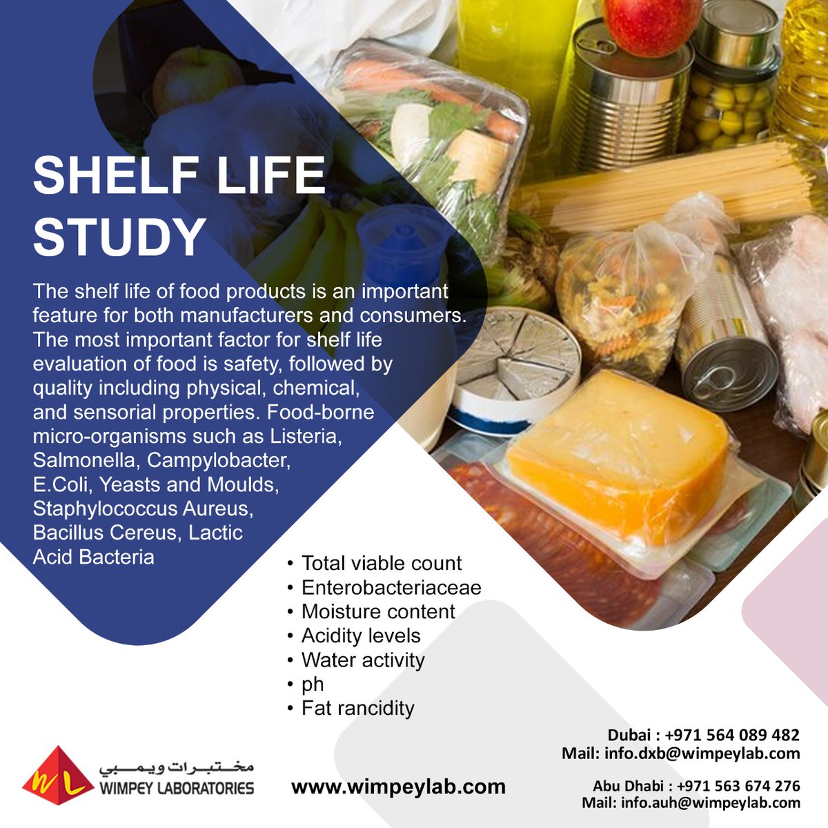 WLaboratories's tweet photo. Our shelf life testing service helps you to evaluate how your food product performs over time and identify the changes to ingredients, packaging, or to other contributory factors that will help lengthen shelf life.
 #ShelflifeStudy #Wimpey #UAE https://t.co/6ldfpWpTi8