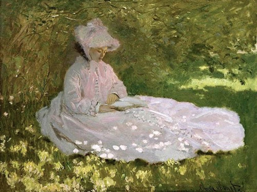 sophrisyne's tweet photo. oh to be a woman in a Claude Monet painting reading outside on a sunny day https://t.co/0DoyL0QV4E