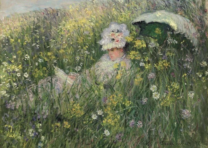 oh to be a woman in a Claude Monet painting reading outside on a sunny day