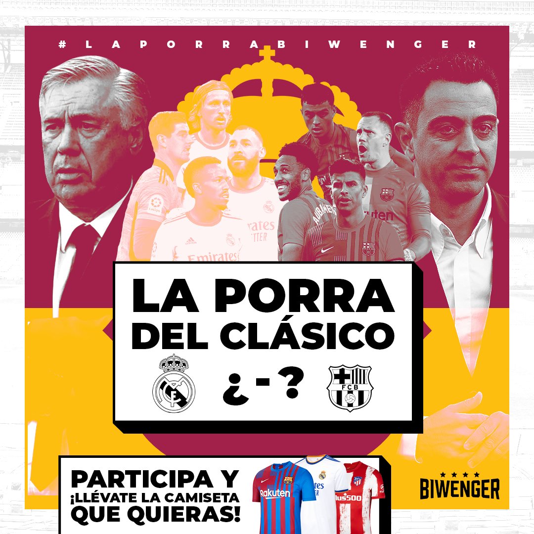 📢 SORTEO #ElClasico 

👕 ¡Gana la CAMISETA de tu equipo favorito!

📲 Síguenos + Rt

🗣️ Menciona a 1⃣ amig@ e indica el resultado del partido con #ElClasico 

⏰ Hasta el domingo a las 21:00h. El lunes saldrá un ganador/a entre los acertantes de nuestras 4 RRSS
 
¡Suerte! 😉