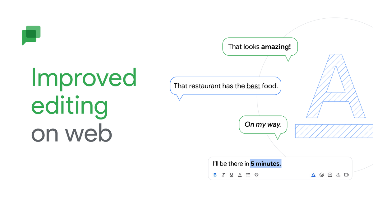 GoogleWorkspace's tweet photo. Make a statement in your conversations with new rich formatting in #GoogleChat. Check out how → https://t.co/wohF3LMV4i https://t.co/fQySzbsBc6