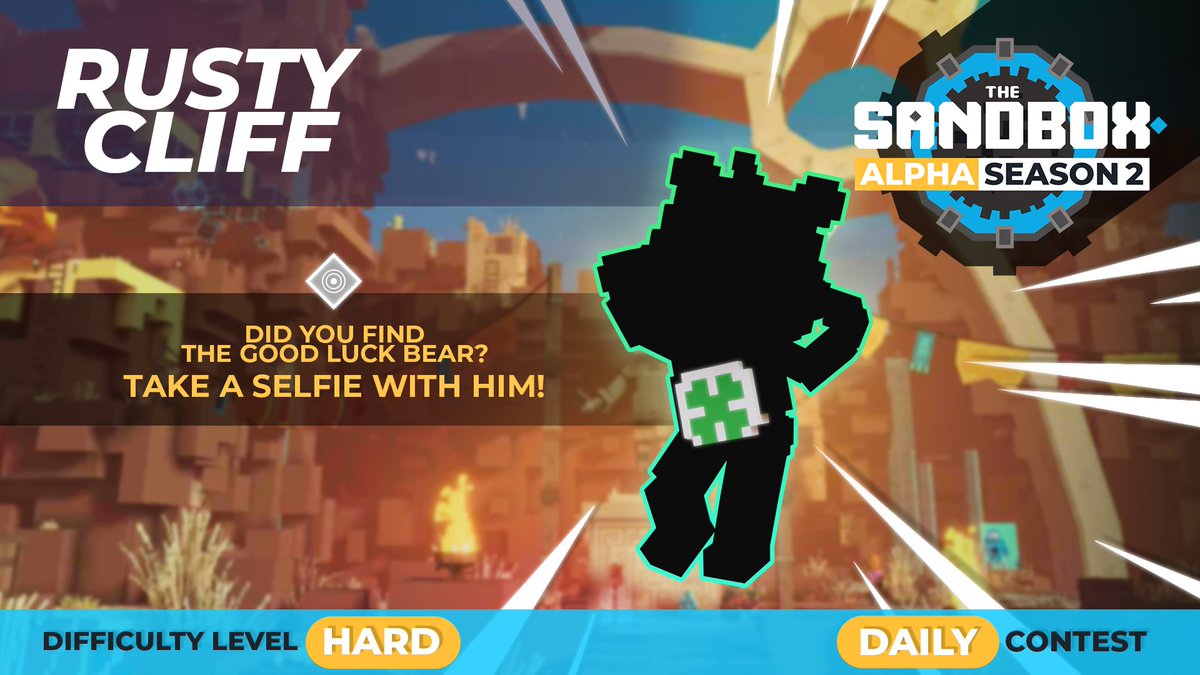 #SandboxAlphaS2Contest DAY#12

Are you loaded for bears? 🧸 The Good Luck Bear is hiding somewhere in Rusty Cliff. Approach with caution and take a pic!

Enter here 
👉 sandbox.game/en/season/cont…