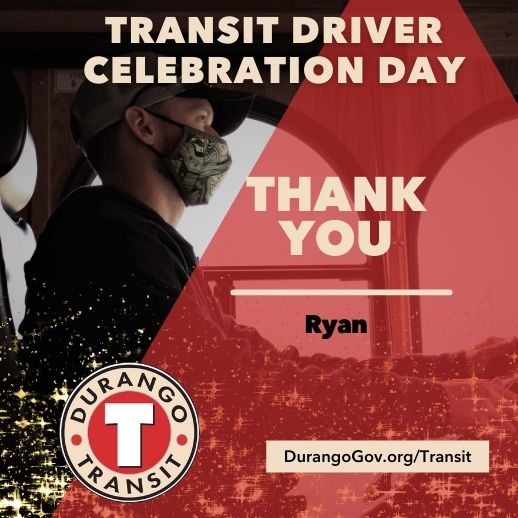DurangoTransit's tweet photo. Today is Transit Driver Celebration Day! We think the world of our transit drivers, so March 18 is a pretty big deal🎉Help us celebrate our drivers all week! 245,000 rides and 407,000 miles is a lot to celebrate 🚍 https://t.co/b41kC2iXXr