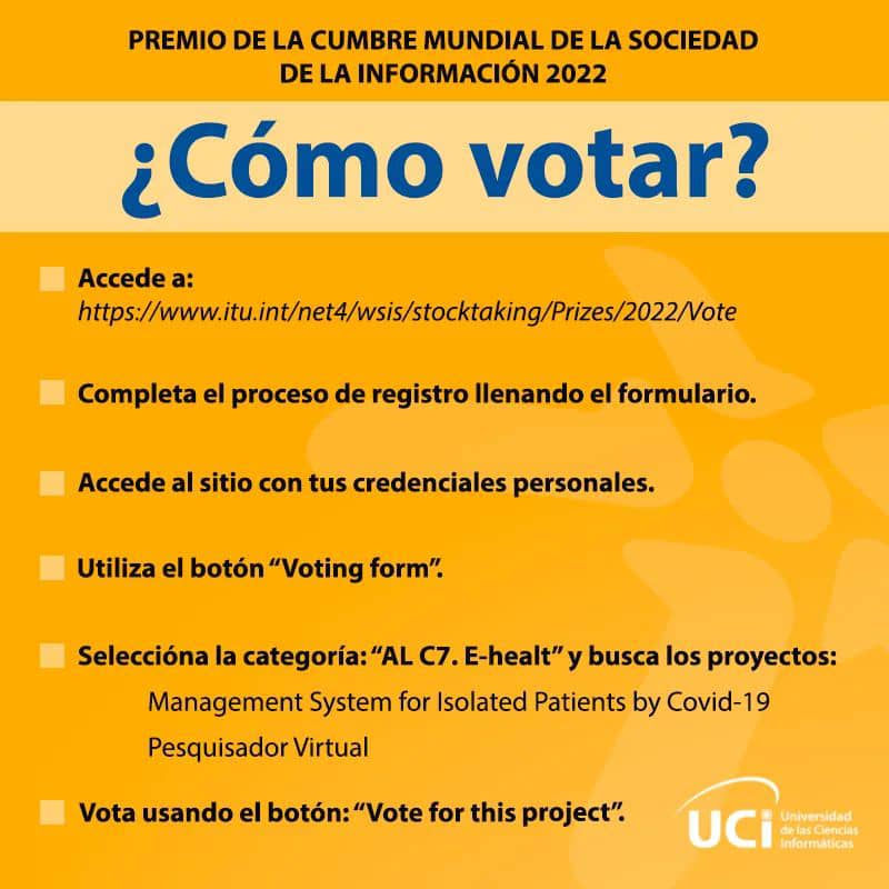 raydelmp's tweet photo. Dos proyectos de #Cuba desarrollados por jóvenes de nuestra @universidad_uci, están nominados a los Premios de la Cumbre Mundial de la Sociedad de la Información #WSIS 2022. ¡Apóyanos con tu voto! 👉 https://t.co/r8EOyzbzVB https://t.co/zdsV2HbmdE