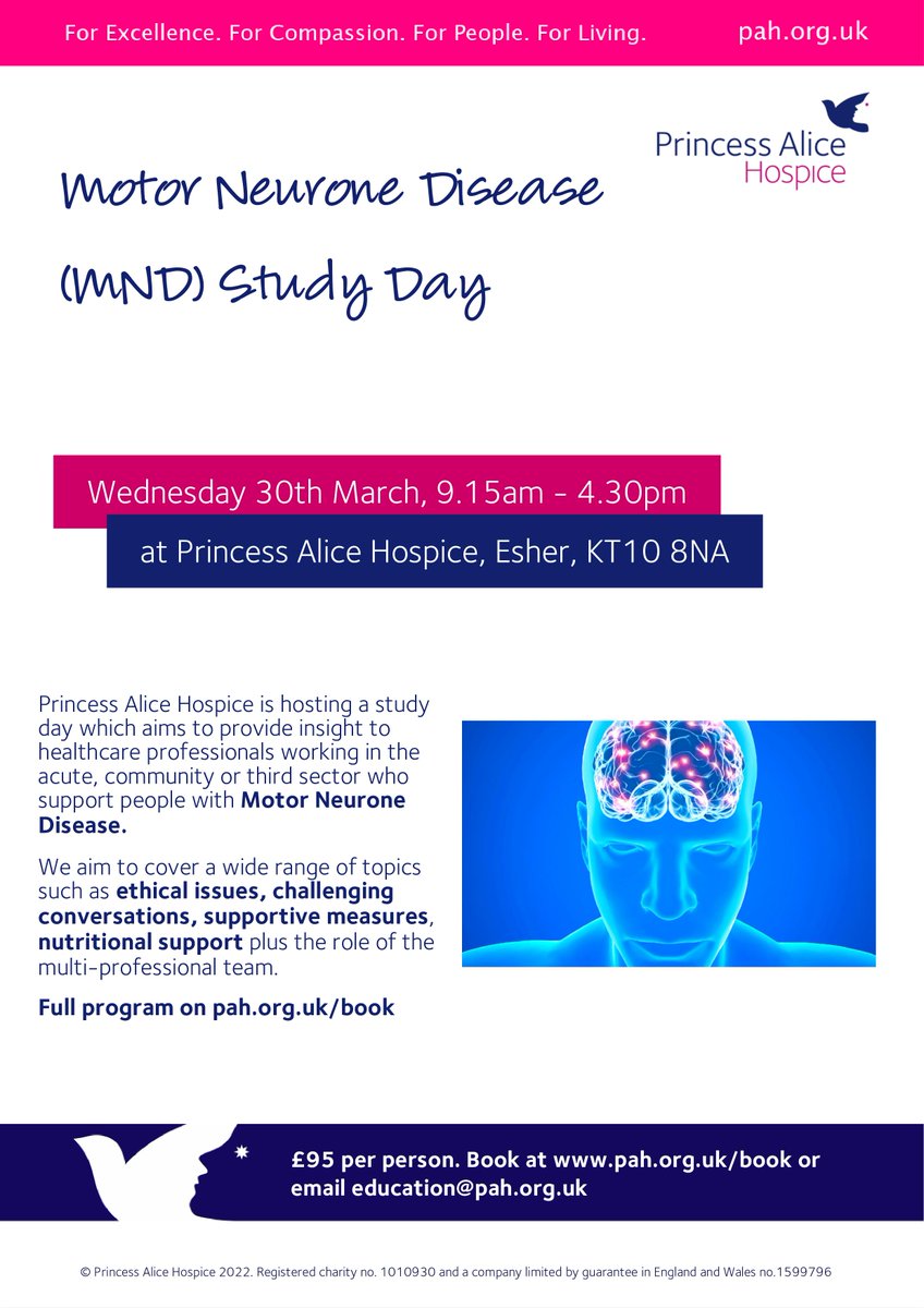 Last few spaces available for the MND study day with @PAHospice on 30-March 2022. See programme and full details on pah.org.uk/book