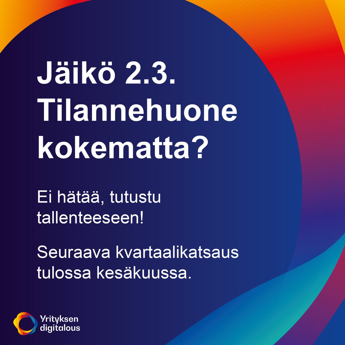 Kotvasen kesti, mutta nyt Tilannehuoneen 2.3.2022 esitysaineistot ja puheenvuorotallenteet ovat saatavilla Yrityksen digitalouden hankesivustolla. Käypä katsomassa!
yrityksendigitalous.fi/tapahtuma/tila…
#digitalous #RTE