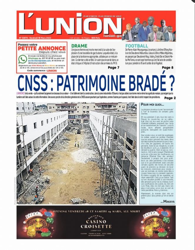 SeneGabon's tweet photo. Découvrez avec nous la Une du journal l’union du 18 mars 2022.

#AGS
#AGS_Tv_Gabon_Sénégal
#abonne_toi_et_partage https://t.co/0ka2KpTa2U