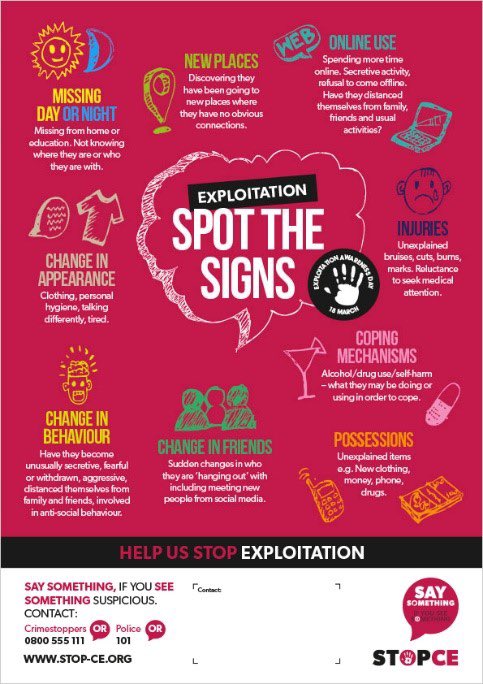syptweet's tweet photo. ⚠️ Changing who they hang around with?
⚠️ Getting gifts they can't account for?
⚠️ Being secretive about their phone?
⚠️ Going missing?

These are all warning signs that a child is being exploited. If you're concerned, please report it.

https://t.co/OvWq7UoqXi

#CSEAwarenessDay https://t.co/72bKk4ilQ6